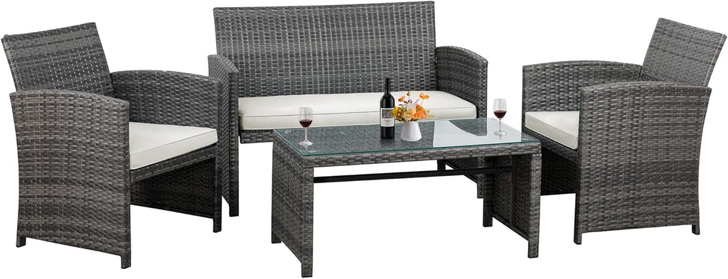 Ensemble de meubles de jardin en rotin Shintenchi 4 pièces, ensemble de conversation en osier