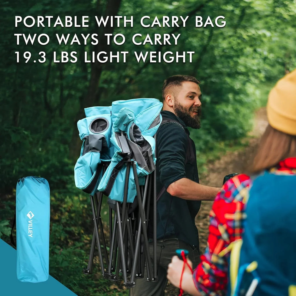 Chaise de camping double (avec sac isotherme), causeuse extra large, canapé de camping rembourré robuste, chaise pliante portable