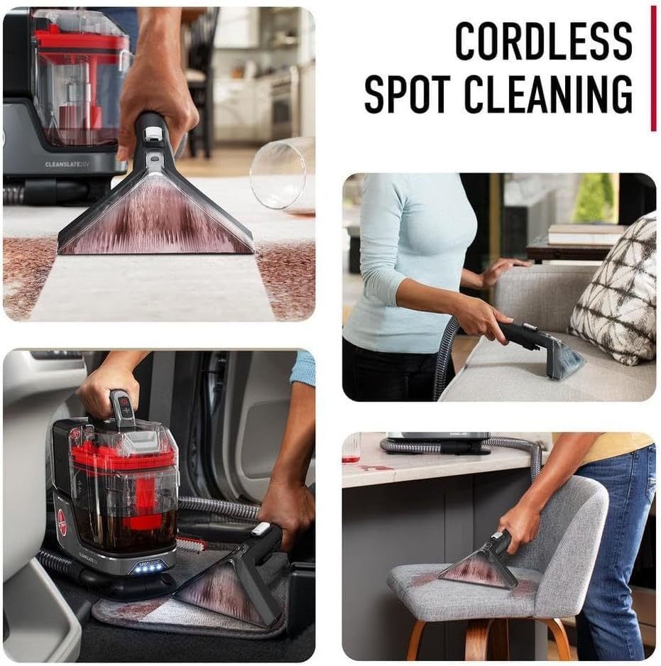 Nettoyeur de tapis et de tissus d'ameublement portable Hoover CleanSlate Plus avec aspiration puissante et plusieurs outils