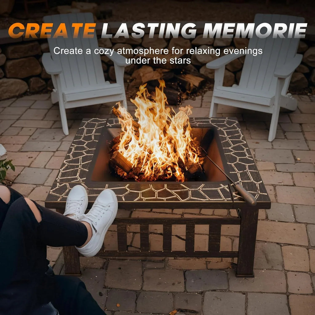 Foyer d'extérieur Devoko, table de foyer de 32 pouces, foyers d'extérieur en métal avec housse étanche pour terrasse extérieure et camping