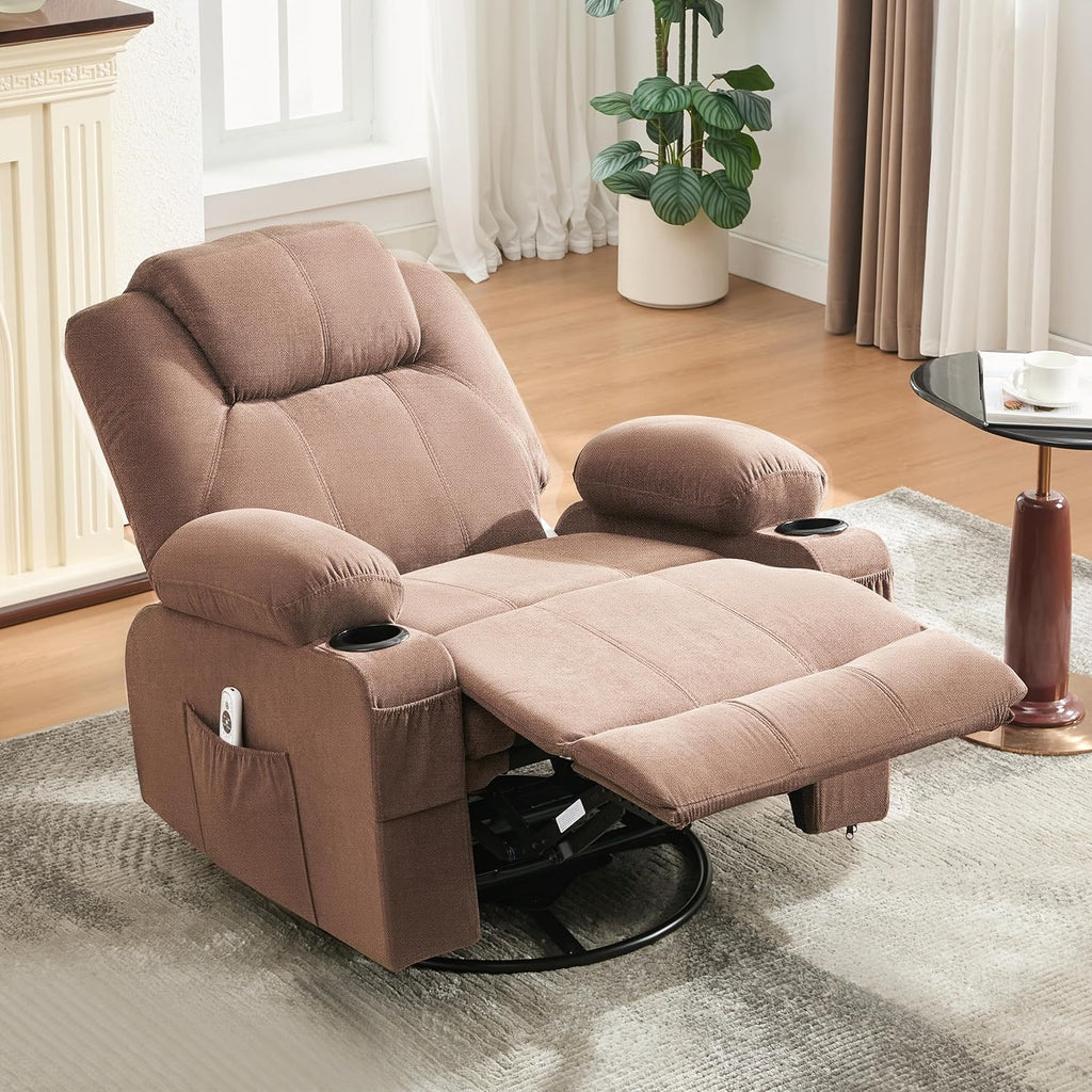 Grand fauteuil inclinable pivotant à bascule avec fonction chauffage et massage, canapé simple pivotant à 360 degrés