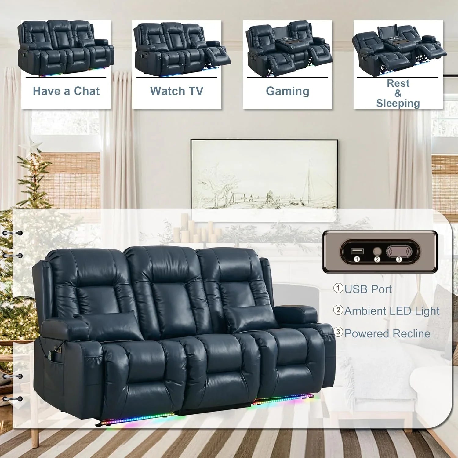 Canapé inclinable électrique TUNYI avec fonctions massage et chauffage, siège home cinéma avec console, canapé inclinable électrique pour camping-car