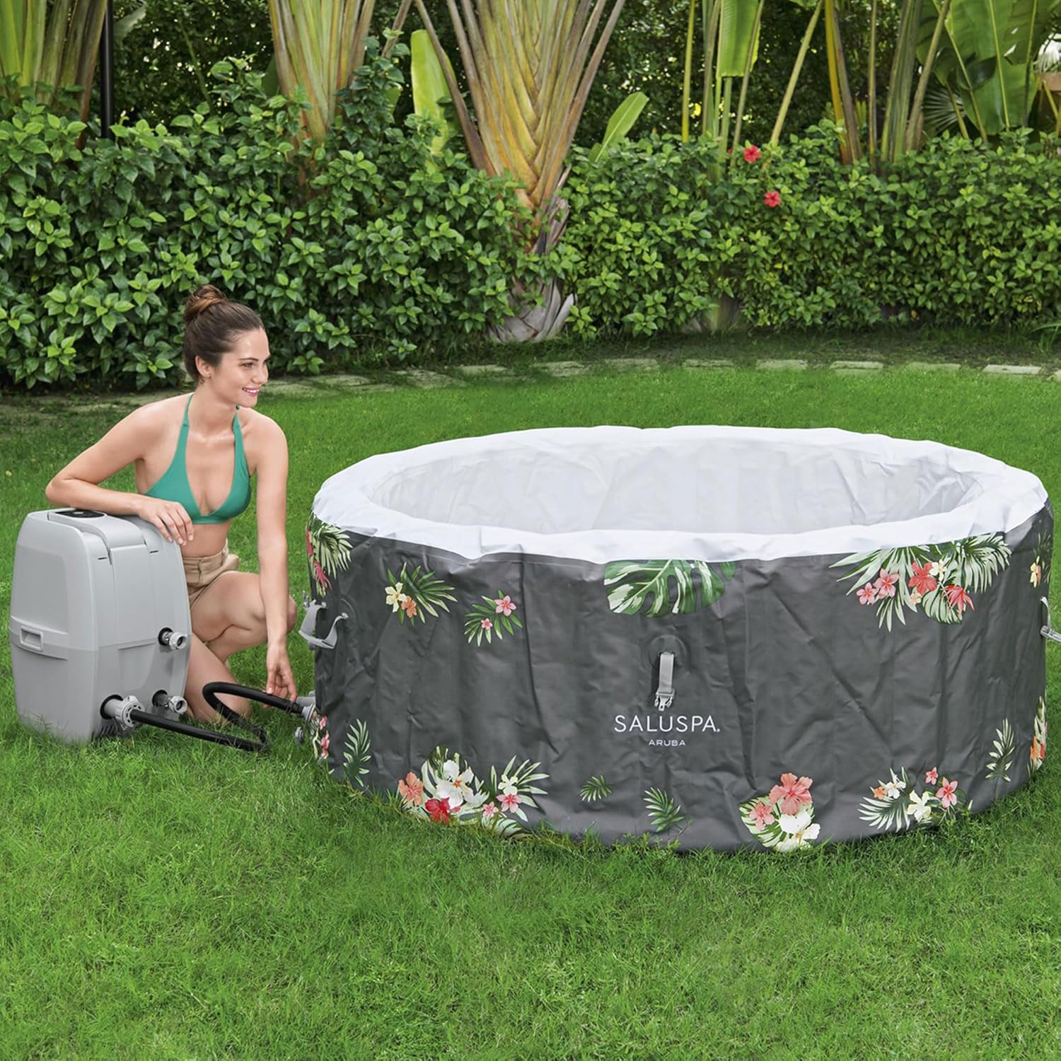 Spa gonflable rond SaluSpa Aruba AirJet, grand format, pour 2 à 3 personnes, portable, pour l'extérieur