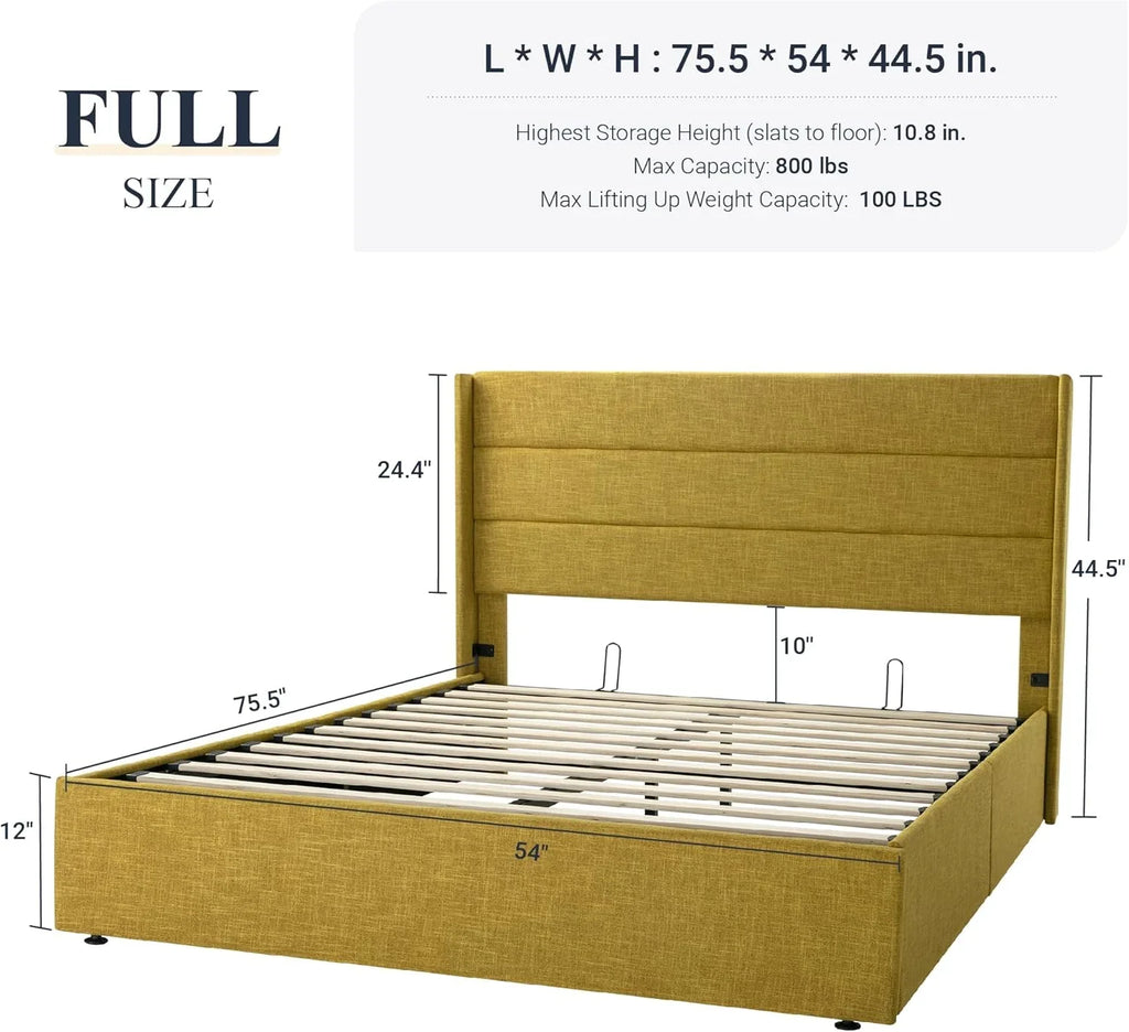 Lit queen-size relevable avec rangement Allewie, tête de lit à oreilles moderne et support hydraulique