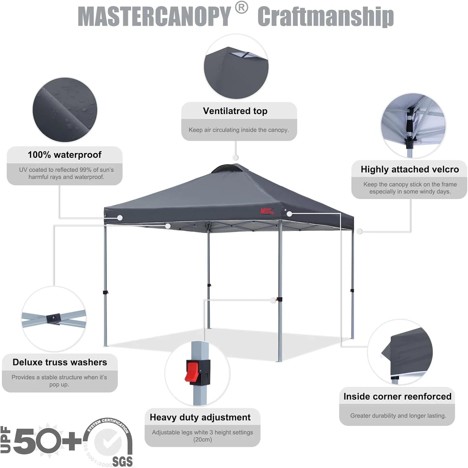 Tente pop-up robuste avec sac à roulettes (10 x 10, noir)