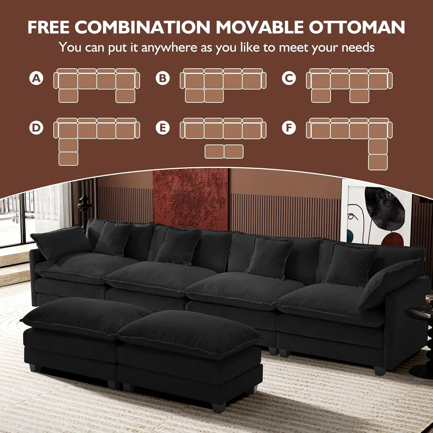 Canapé modulaire moderne en forme de U de 146 pouces d'ihanherry