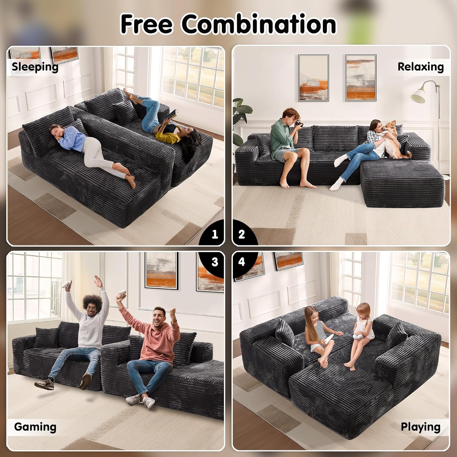 Canapé Ovios 104" Cloud Section Fauteuil en L, canapé modulaire moderne