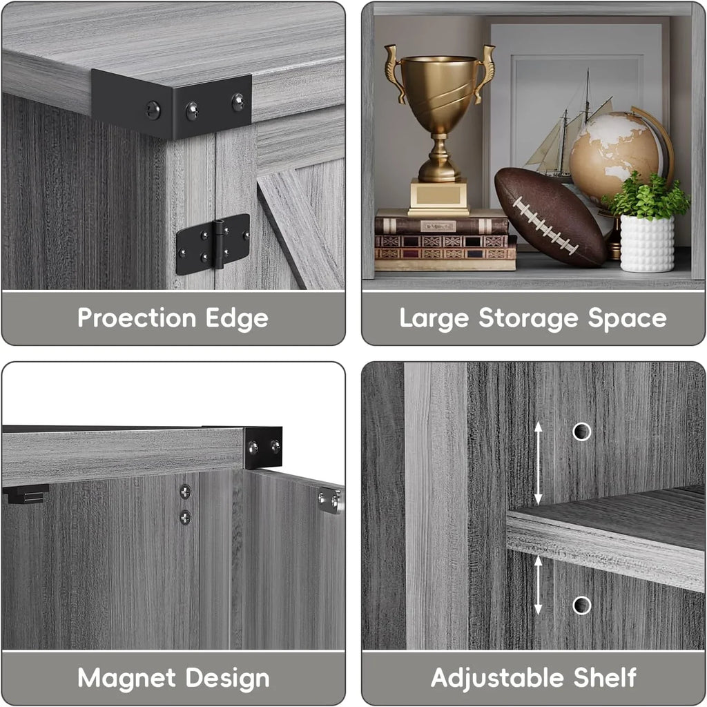 YESHOMY Meuble TV avec cheminée et deux portes de grange, armoires de rangement pour téléviseurs jusqu'à 65 pouces et plus, console de divertissement, meuble multimédia pour salon, 58 pouces