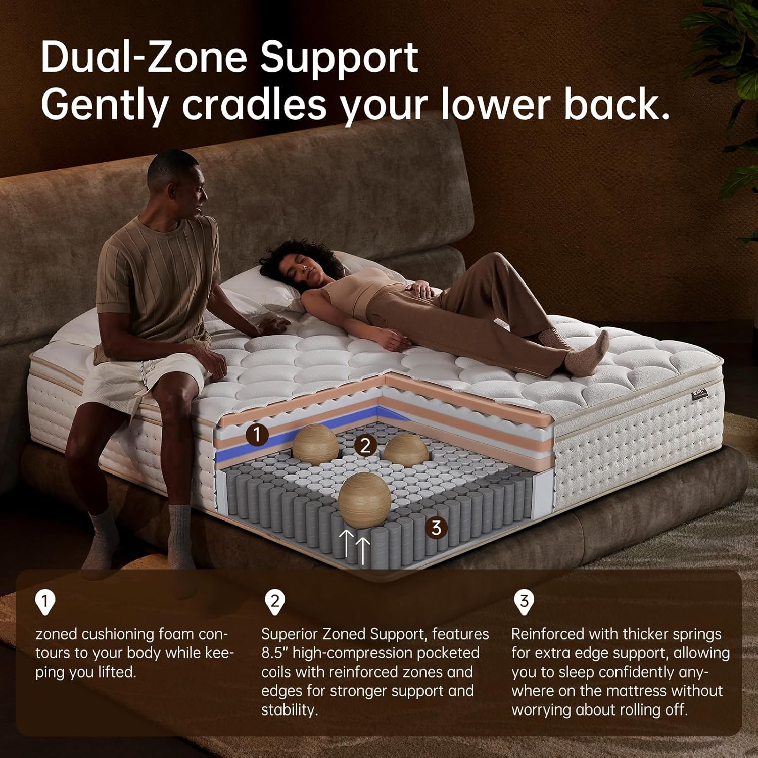 Matelas Queen de 12 pouces dans une boîte avec mousse à mémoire de forme pour un soutien lombaire supplémentaire