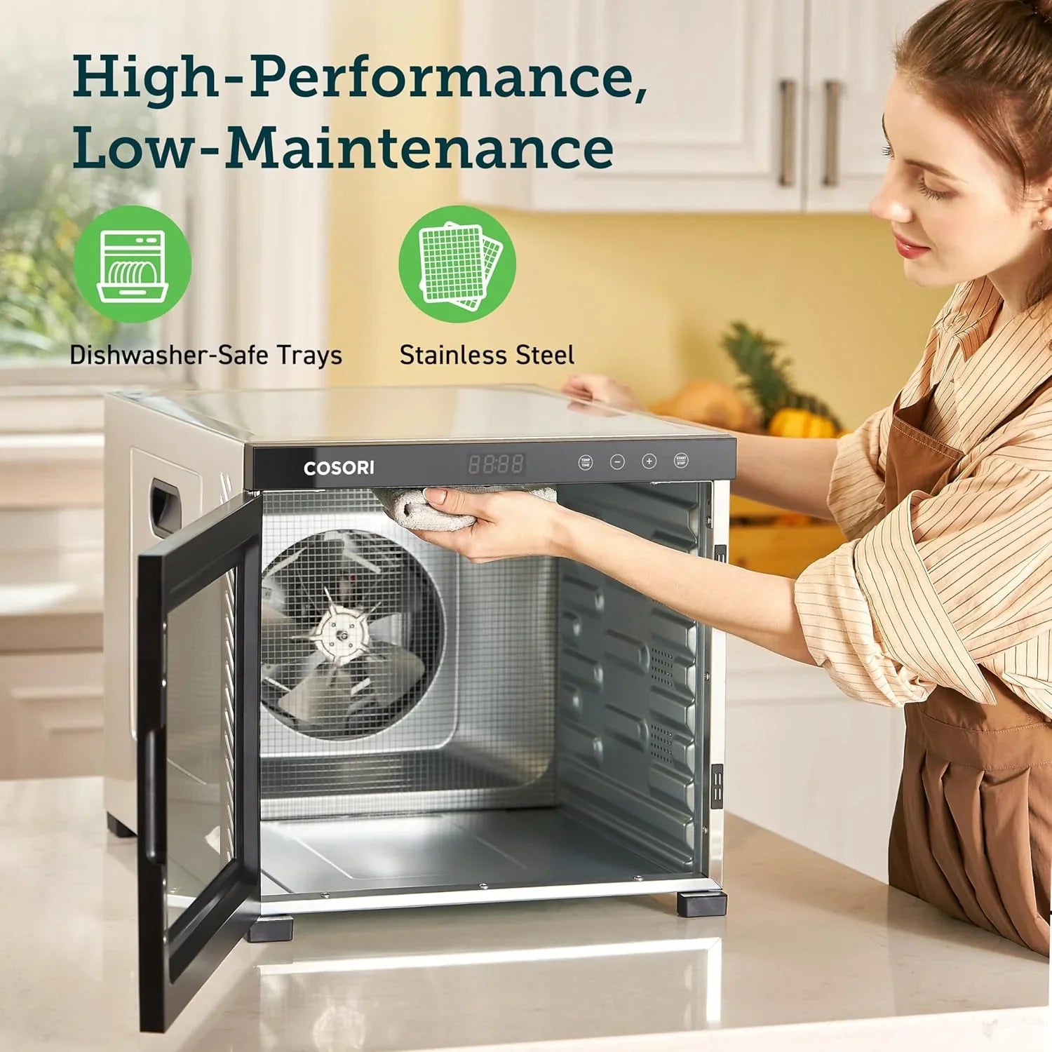 Déshydrateur alimentaire COSORI, plus grand que 7 plateaux avec un grand espace de séchage de 6,5 pouces, puissance de 600 W, gain de temps supérieur à 480 W, déshydrateur à 74 °C