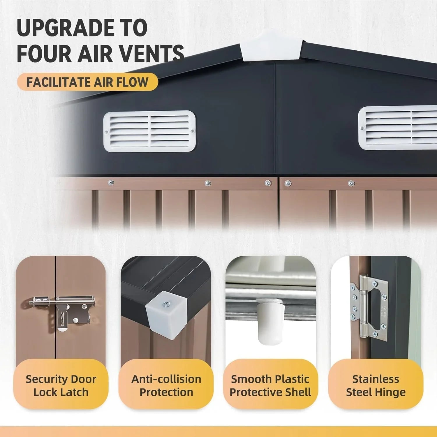 Abri de jardin Aoxun 7,4 x 5,3 pi, plancher en acier galvanisé, abri de jardin en métal, portes doubles