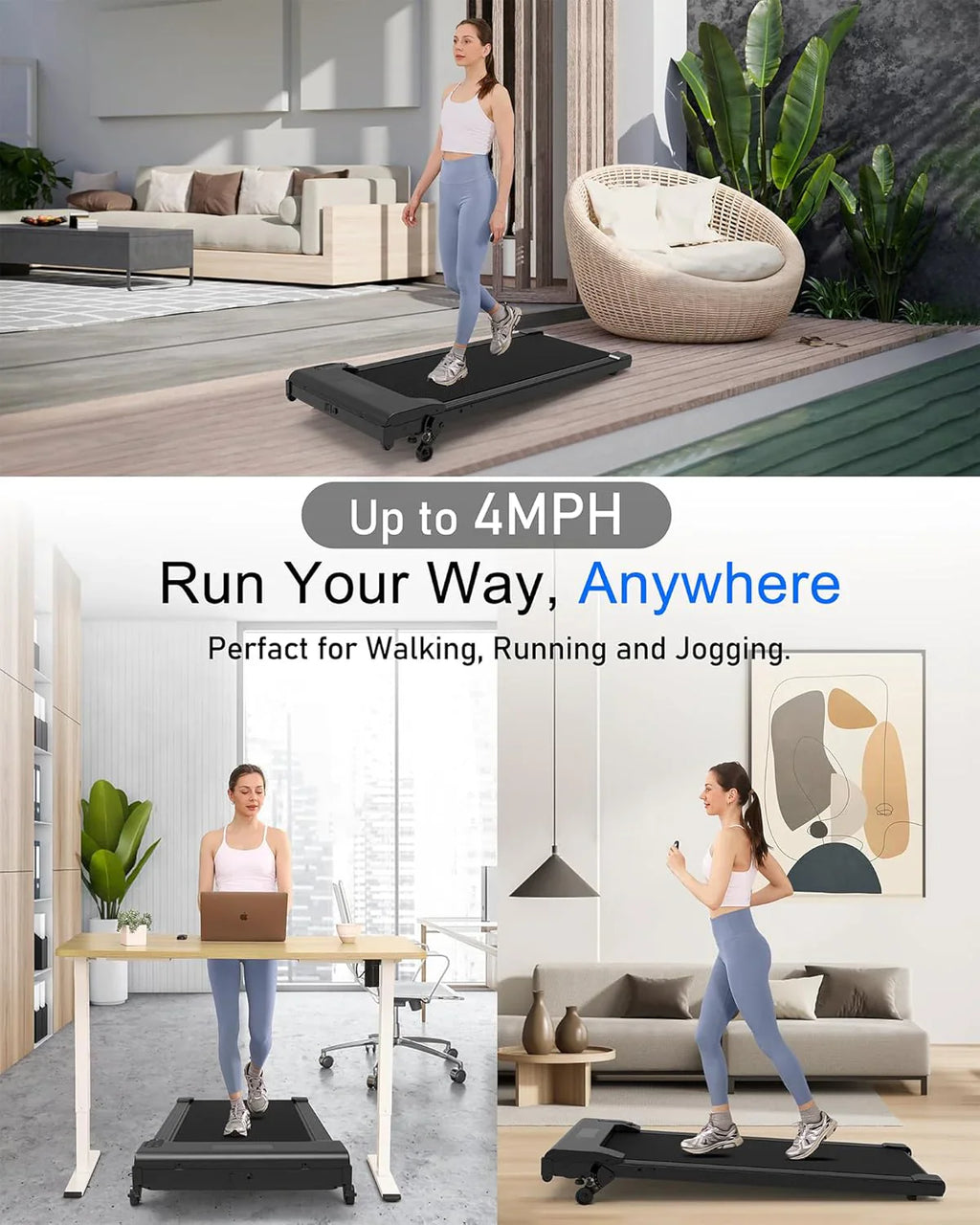 Tapis de course Lichico Walking Pad sous le bureau, tapis de course électrique sans balais ultra-silencieux pour la marche et le jogging avec télécommande