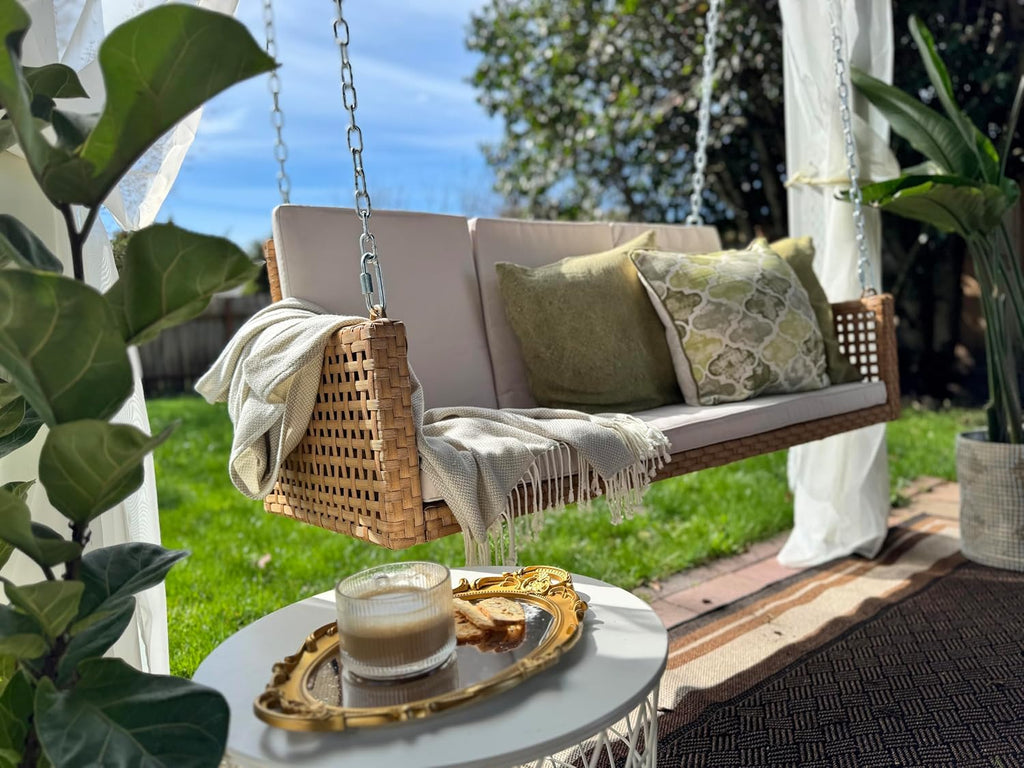 YITAHOME Balancelle suspendue pour porche, 3 places, banc d'extérieur en osier