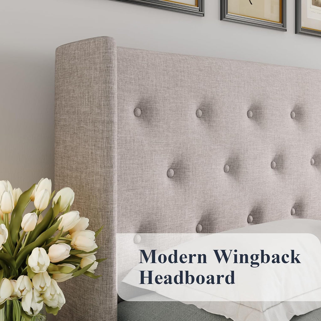 Lit queen-size relevable avec rangement Allewie, tête de lit à oreilles moderne et support hydraulique