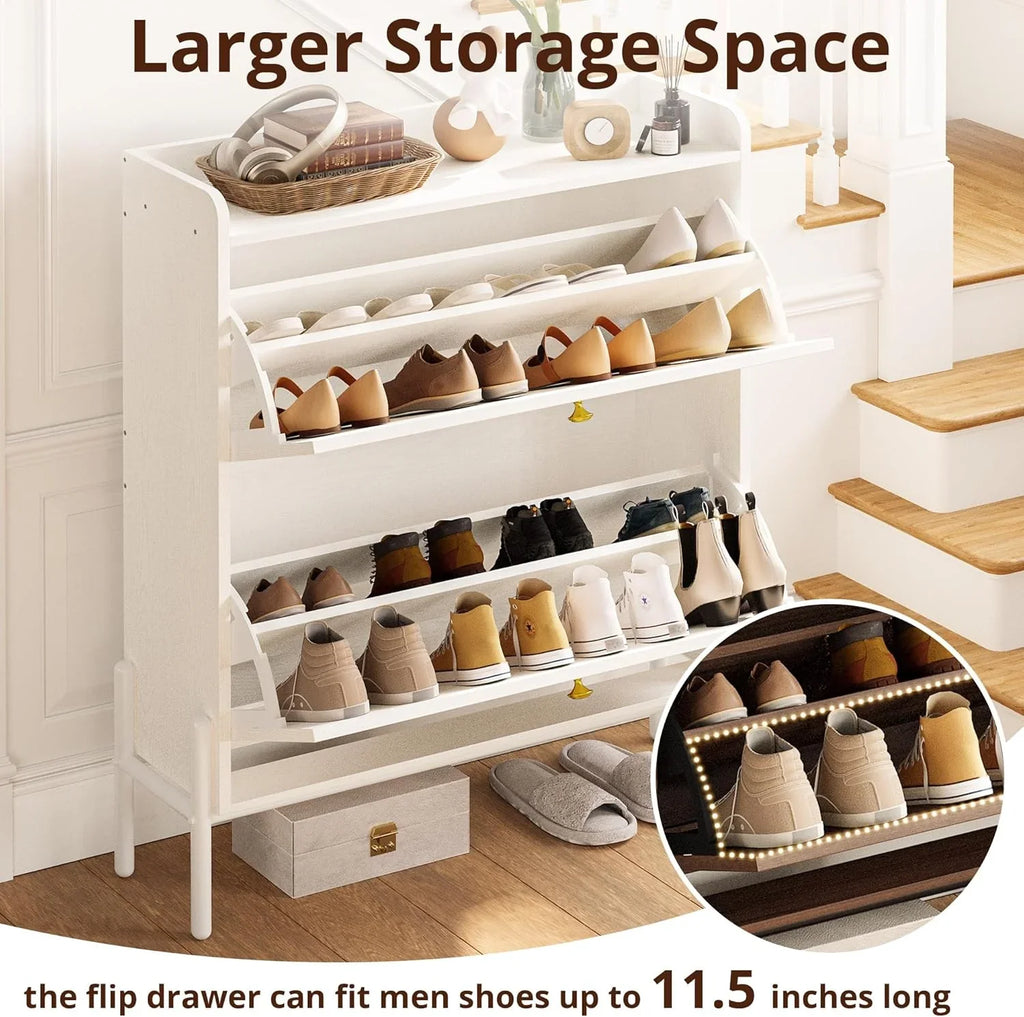 Meuble à chaussures IRONCK avec 2 tiroirs rabattables, meuble de rangement à chaussures indépendant en bois