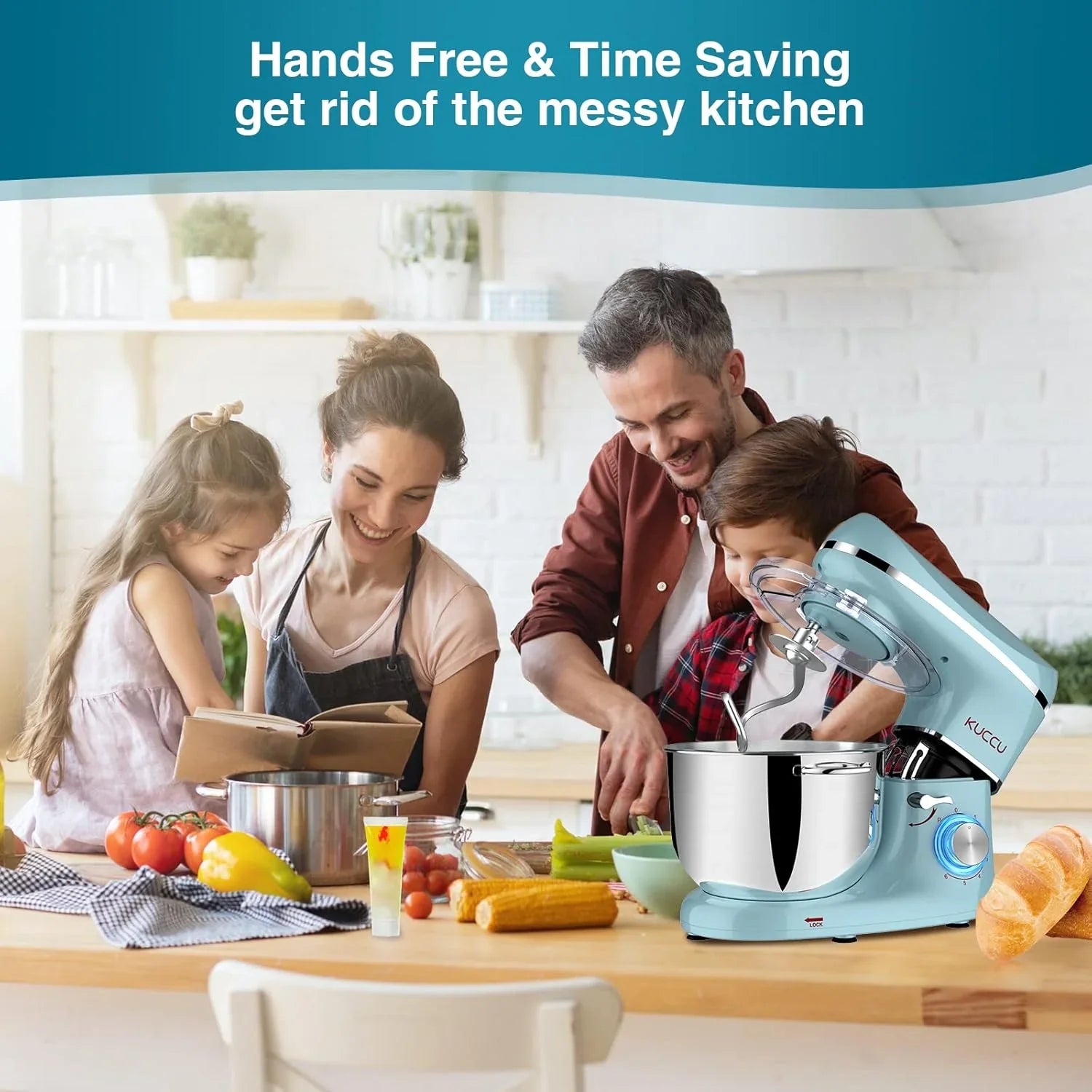 Batteur sur socle 6,5 pintes 660 W 6 vitesses à tête inclinable, batteur électrique de cuisine