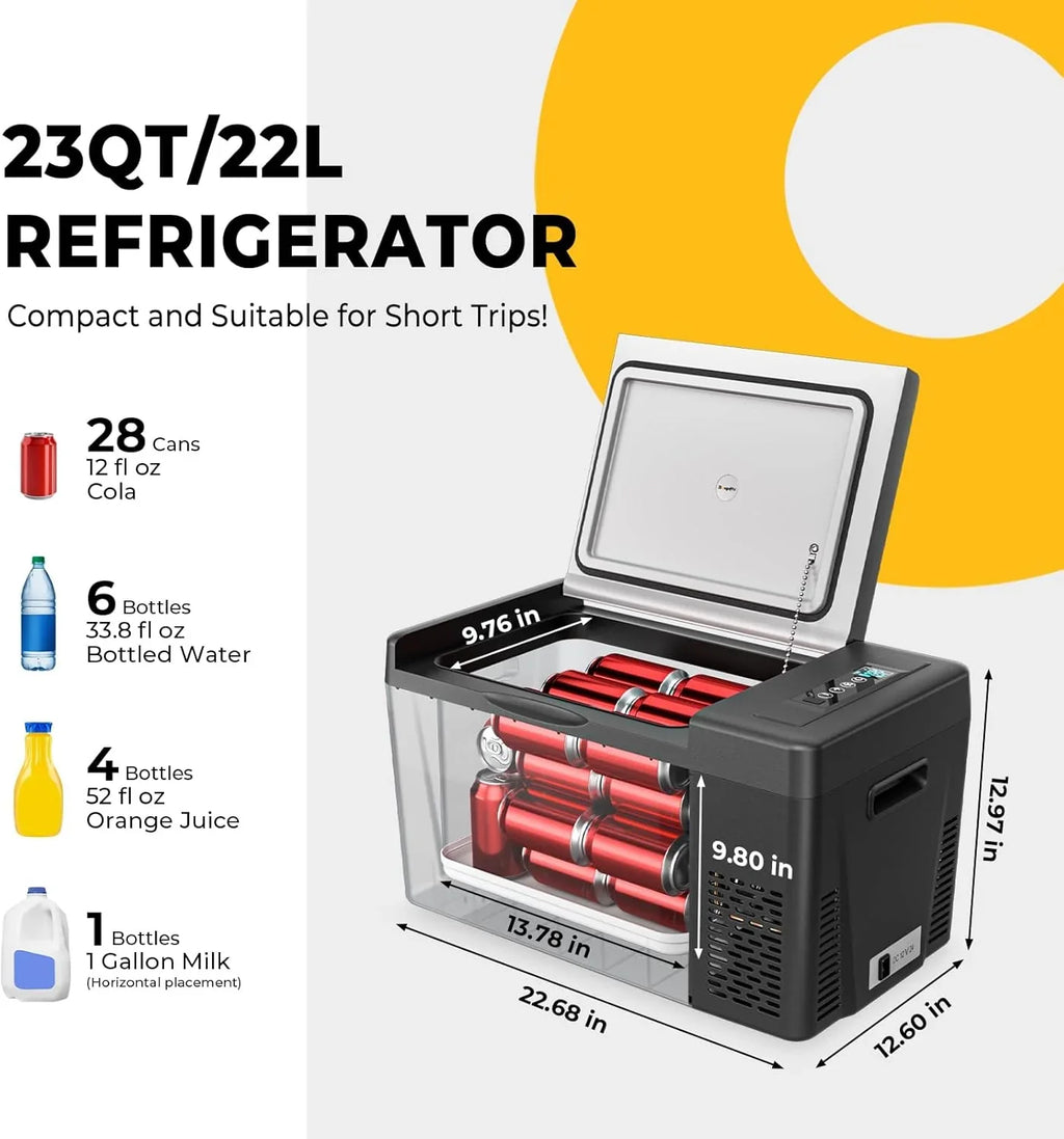 Réfrigérateur BougeRV 12 V pour voiture, congélateur portable de 23 litres, compresseur, 12/24 V CC, 110-240 V CA