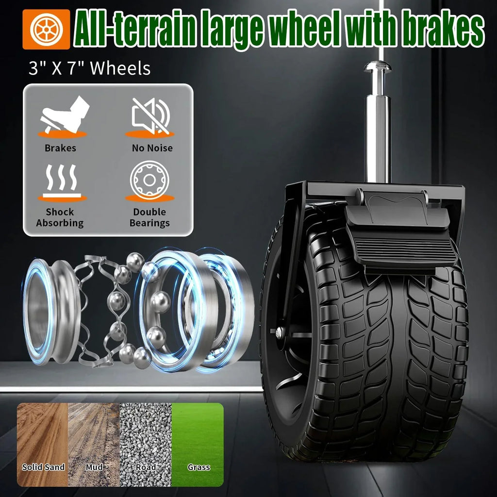 Chariot pliable à 4 roues, pliable, 37 pouces de long, capacité de 480 lb, chariot de plage robuste, chariot de courses avec roues