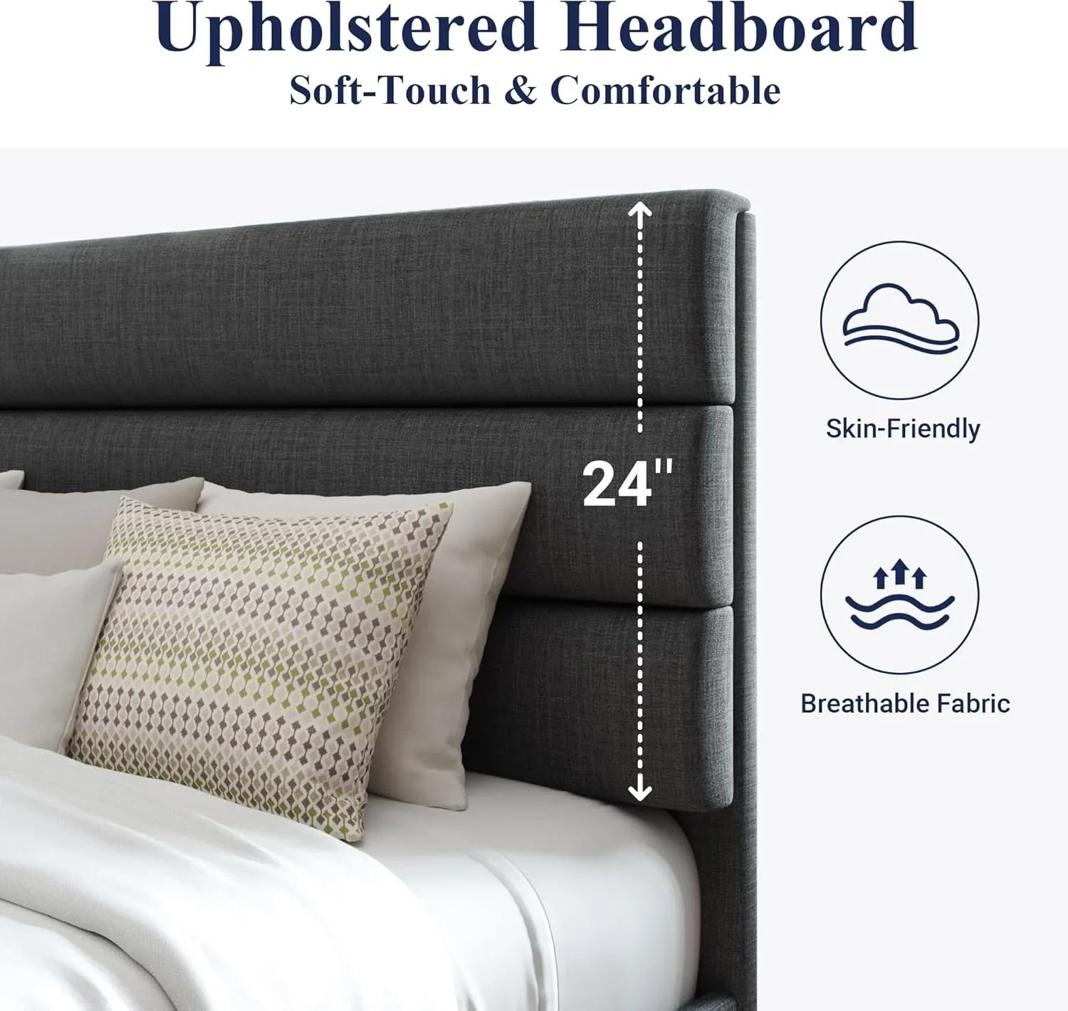 Cadre de lit plateforme Allewie Queen Size avec tête de lit rembourrée en tissu et support à lattes en bois, sommier entièrement rembourré (pas besoin de sommier)