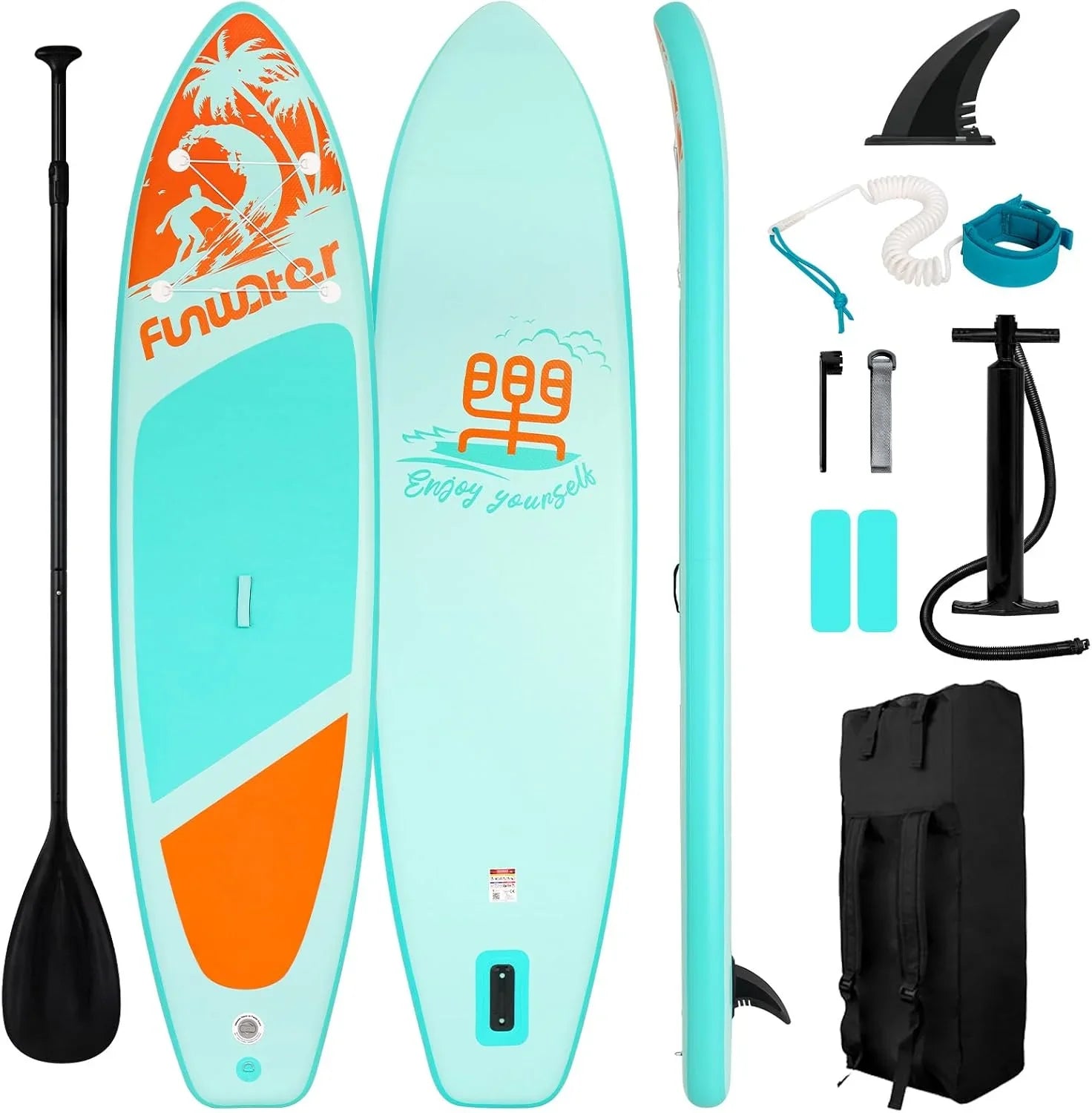 Planche de stand up paddle gonflable FunWater avec accessoires de pagaie SUP haut de gamme, pont EVA antidérapant, pagaie 11'/10'6'