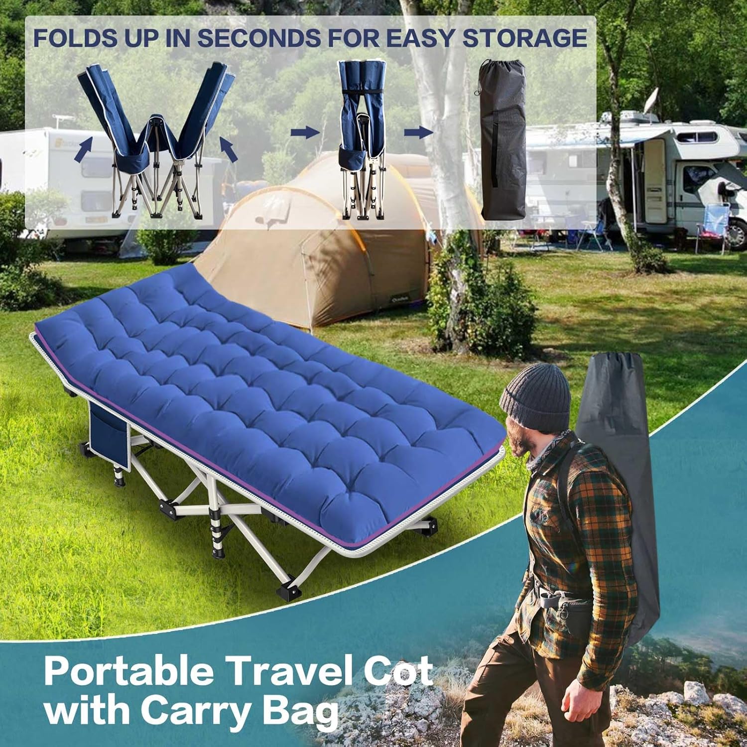 Lot de 2 lits de camp avec matelas, lit pliant confortable et robuste pour bébé