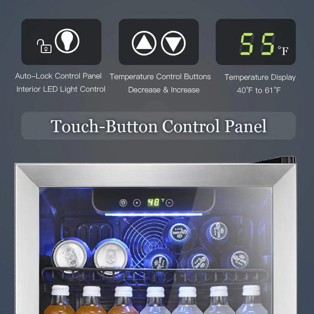 Réfrigérateur à boissons NJStar 68 canettes, mini-réfrigérateur à porte vitrée pour bière, boissons et vin, petit réfrigérateur autonome