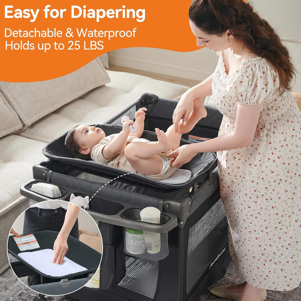 Parc pour bébé Pamo Babe - Le cadre en acier robuste offre un espace de couchage sûr et un berceau portable