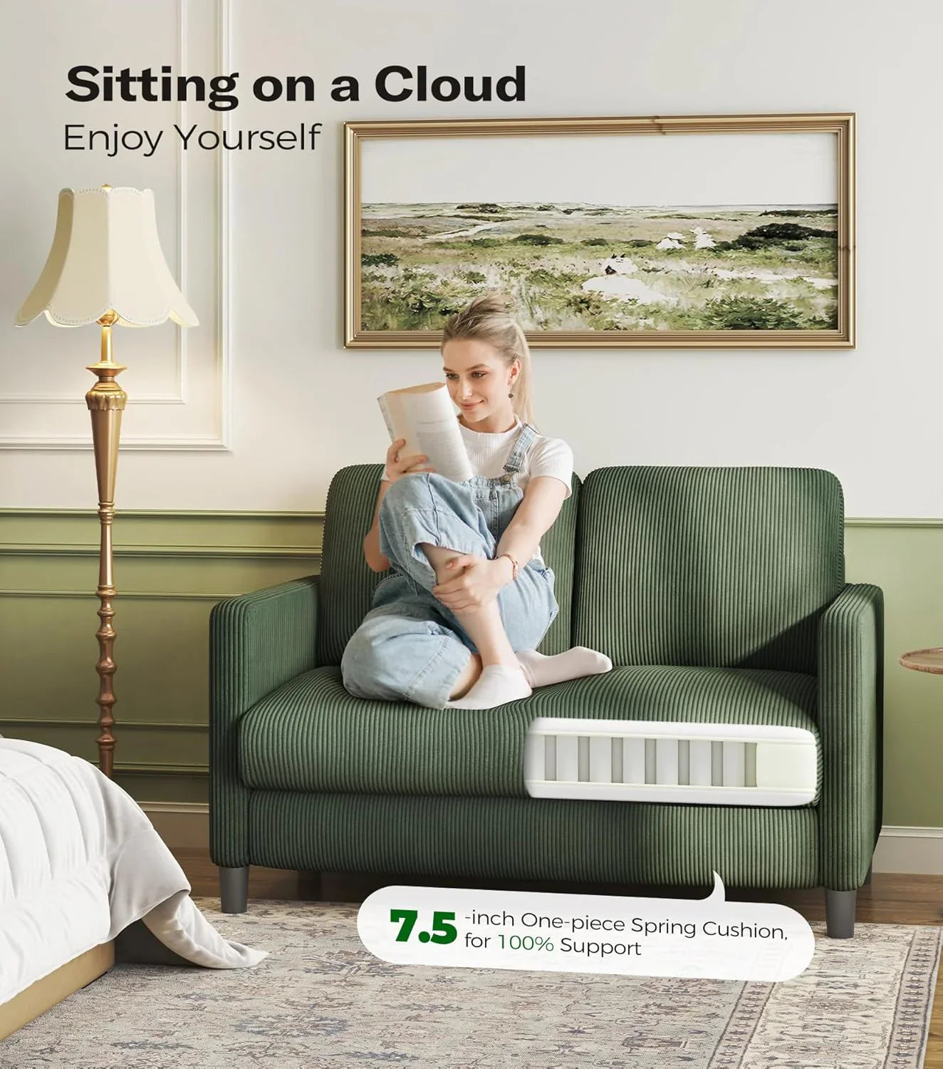 Causeuse de 51 pouces, causeuse confortable en velours côtelé