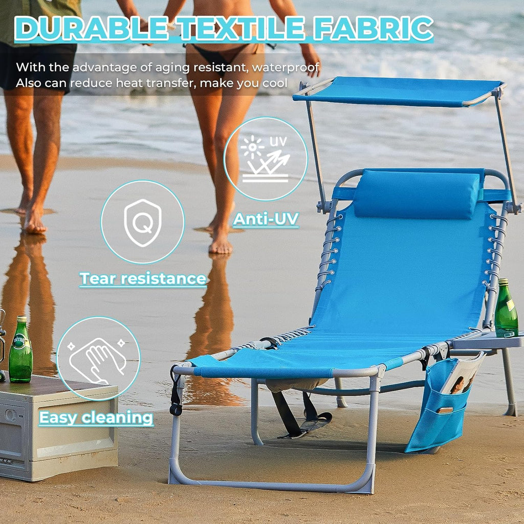 Lot de 2 chaises longues d'extérieur - Chaise longue pliante portable pour patio, piscine, camping, inclinable et réglable sur 5 positions