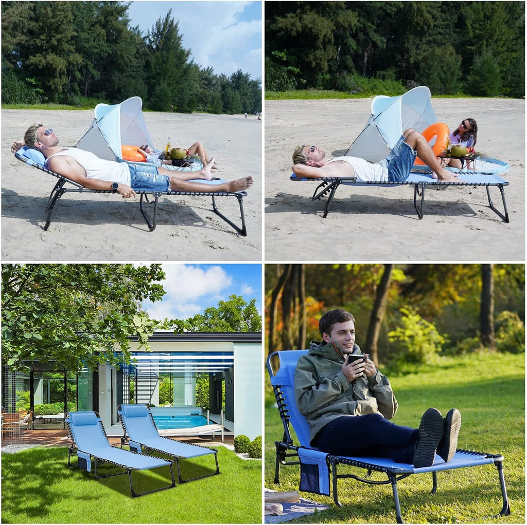 Lot de 2 chaises longues d'extérieur - Chaise longue pliante portable pour patio, piscine, camping, inclinable et réglable sur 5 positions