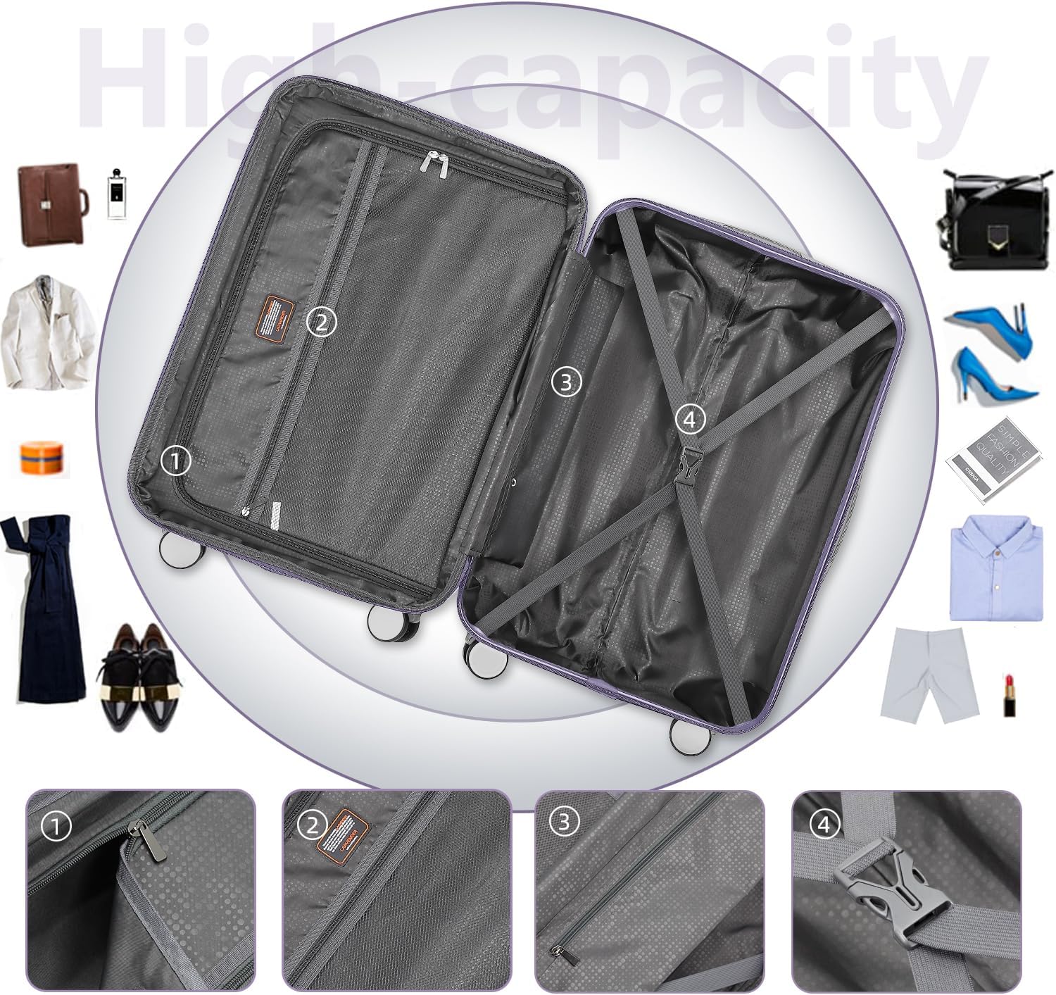 Ensemble de bagages à main légers et extensibles à coque rigide de 6 pièces