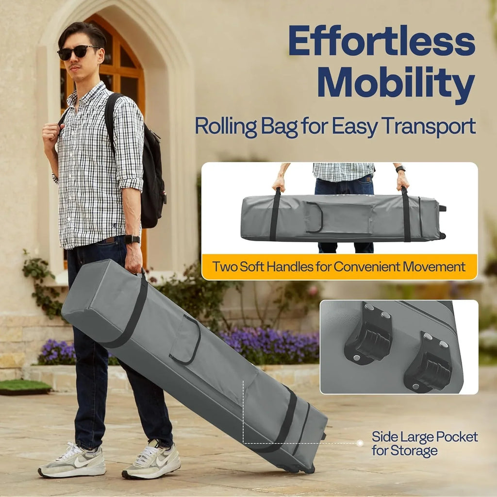 Auvent escamotable facile à monter de 10 x 10 pieds, tente moustiquaire d'extérieur avec moustiquaire, 2 portes à glissière et sac à roulettes