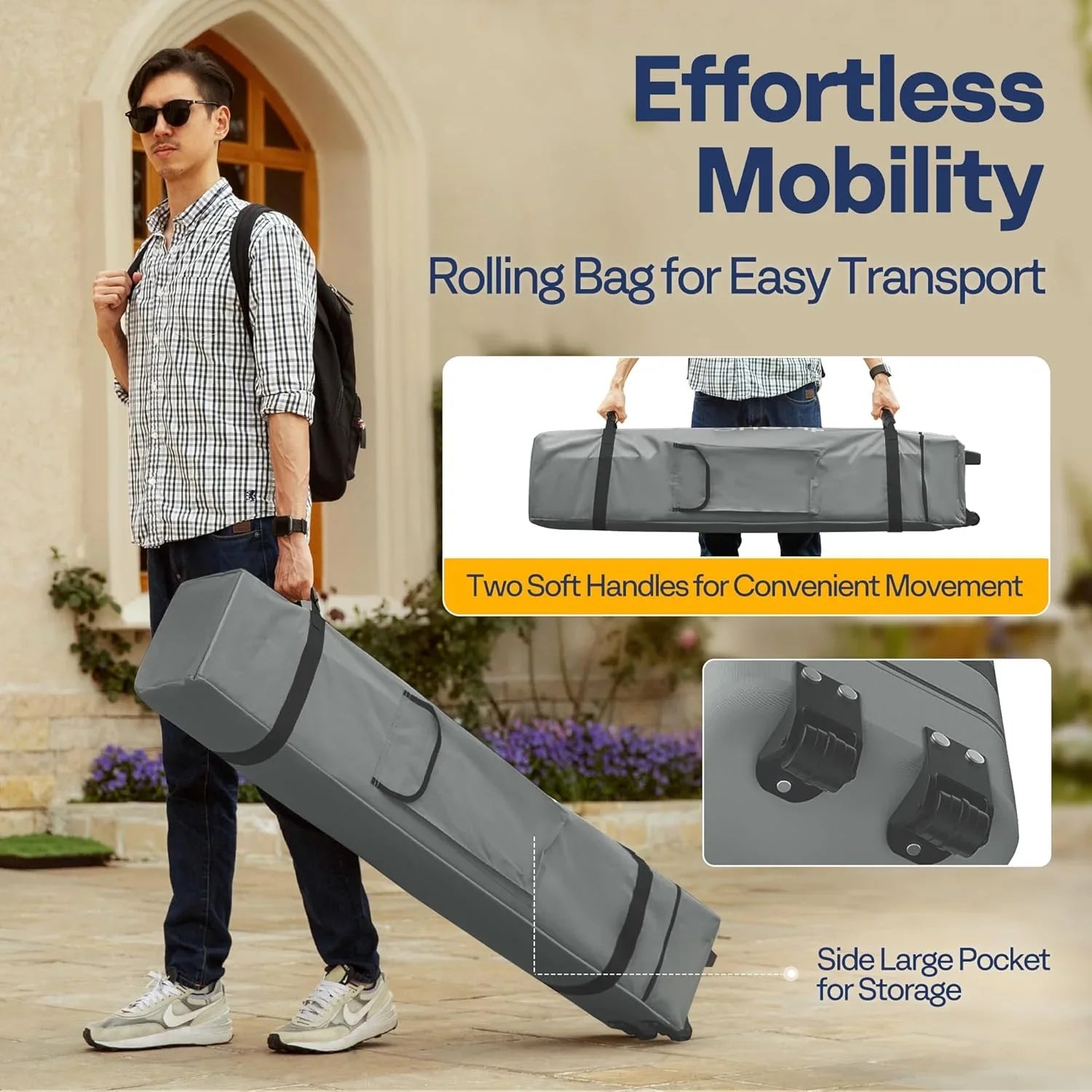 Auvent escamotable facile à monter de 10 x 10 pieds, tente moustiquaire d'extérieur avec moustiquaire, 2 portes à glissière et sac à roulettes