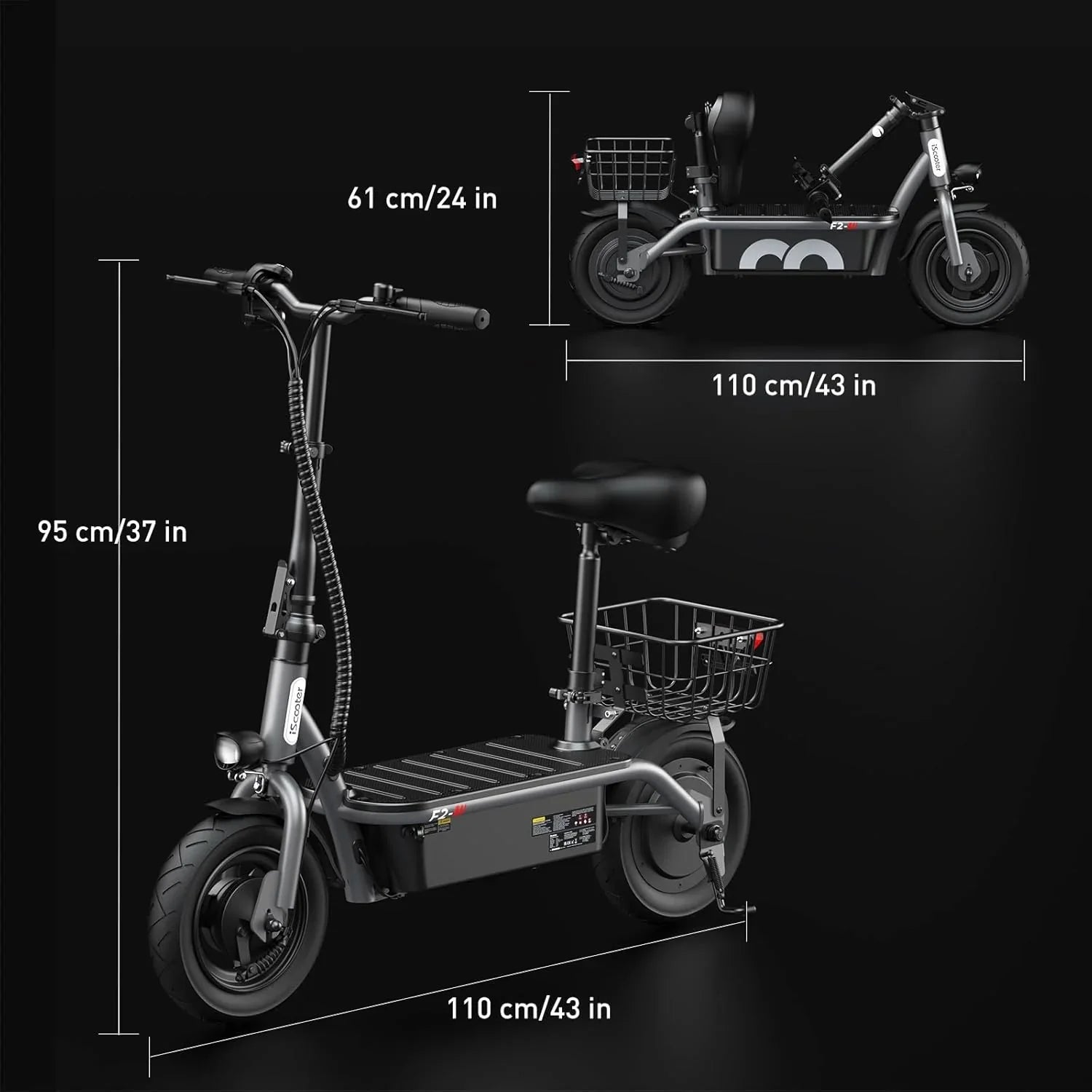 Trottinette électrique iScooter avec siège, autonomie de 60/34 km, vitesse de pointe de 45/39/25 km/h, double suspension avec panier