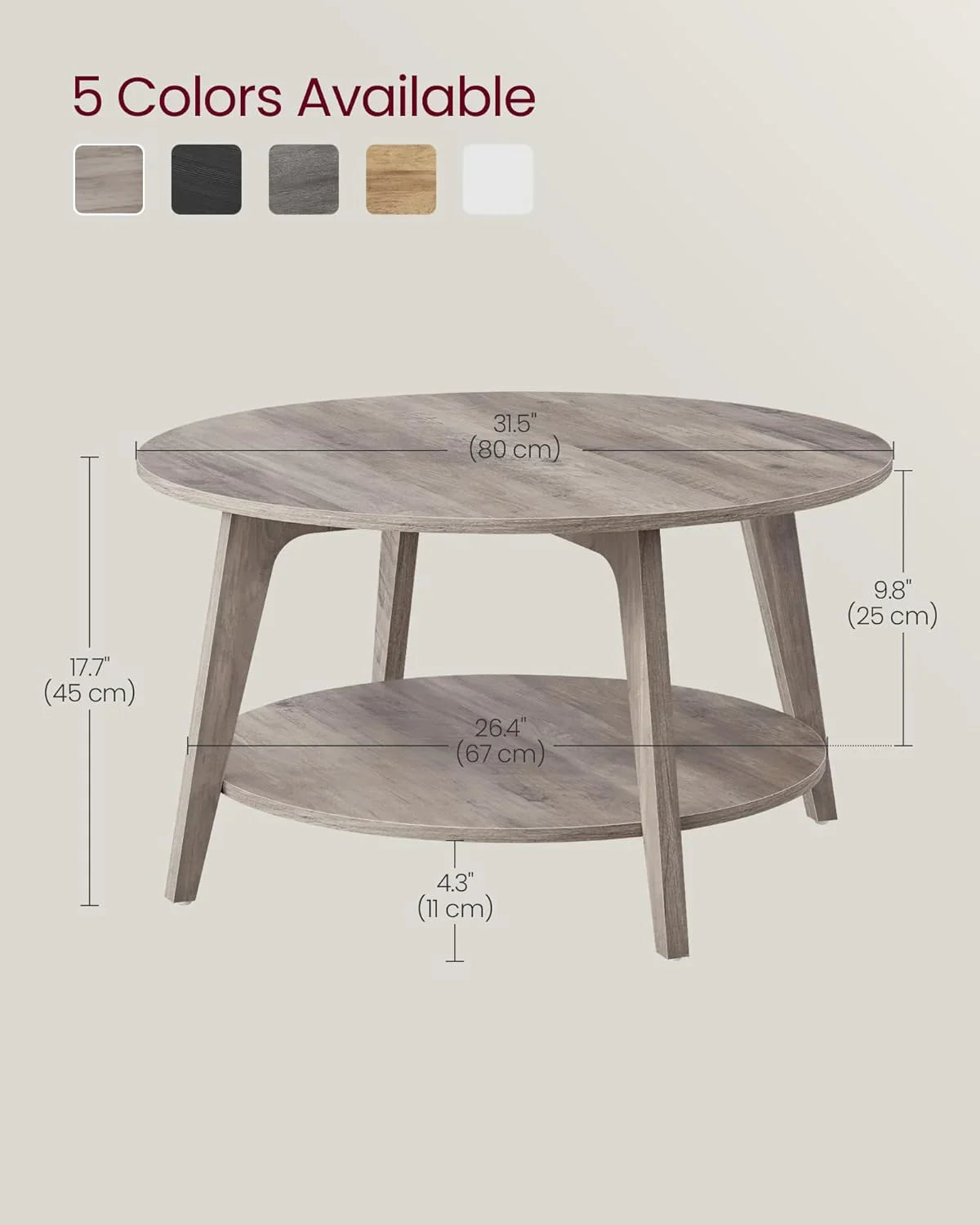 Table basse ronde VASAGLE, table basse double couche avec rangement