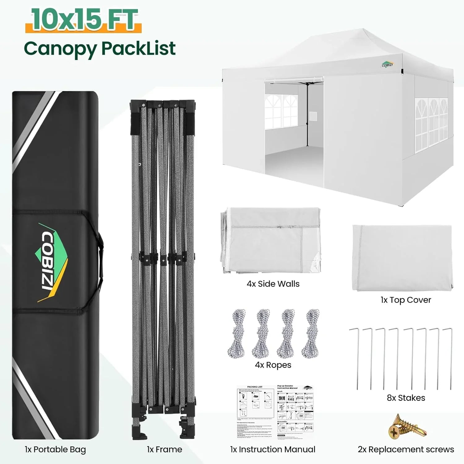 Tente pop-up robuste COBIZI 10x20 avec 6 parois latérales, facile à installer