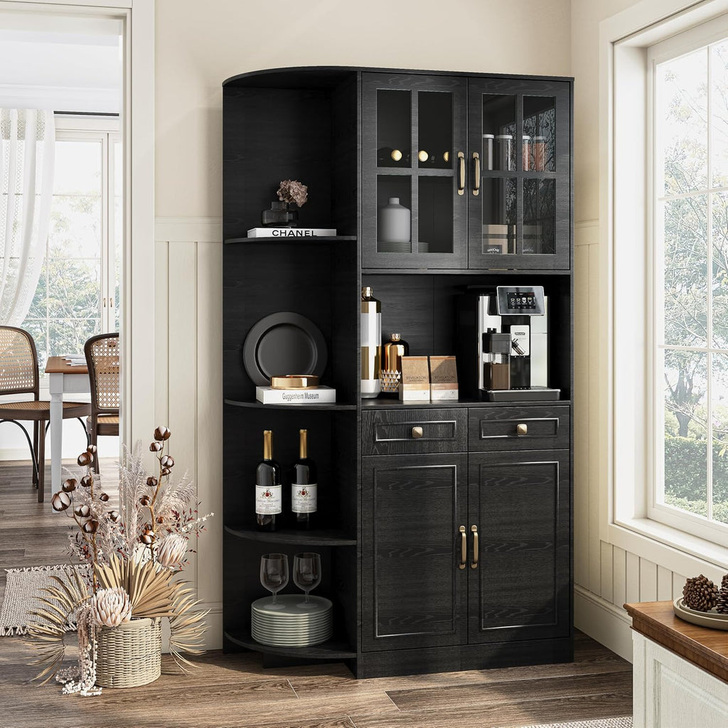 Armoire de garde-manger de 180 cm de haut avec portes vitrées