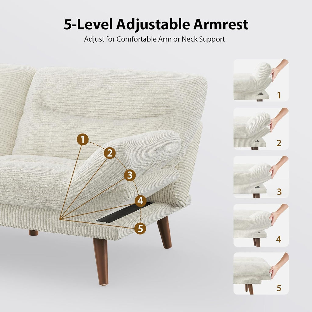 Canapé-lit futon convertible, canapé-lit futon inclinable en velours côtelé de 66 pouces pour petits espaces, salles de jeux ou bureaux