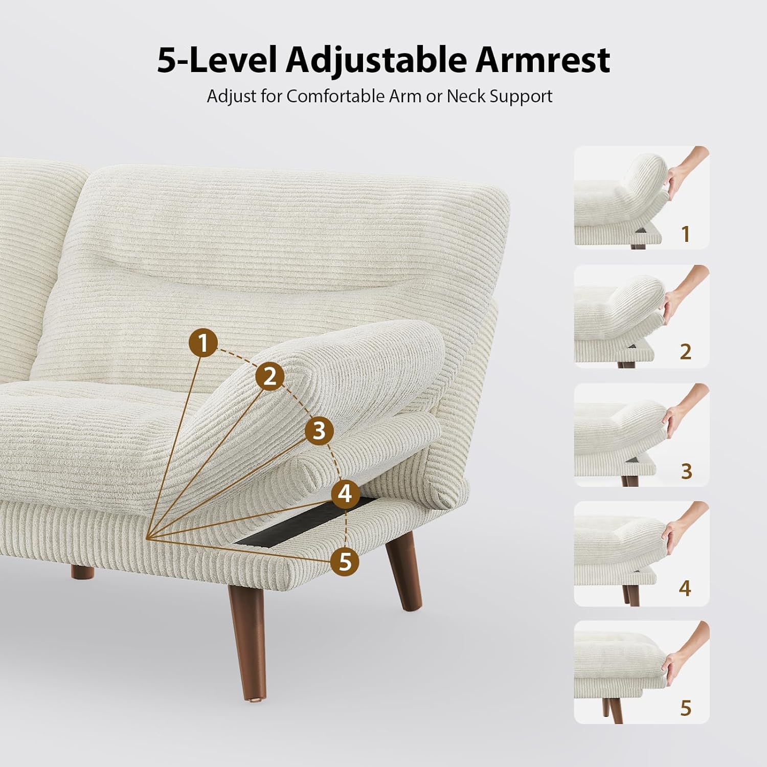 Canapé-lit futon convertible, canapé-lit futon inclinable en velours côtelé de 66 pouces pour petits espaces, salles de jeux ou bureaux