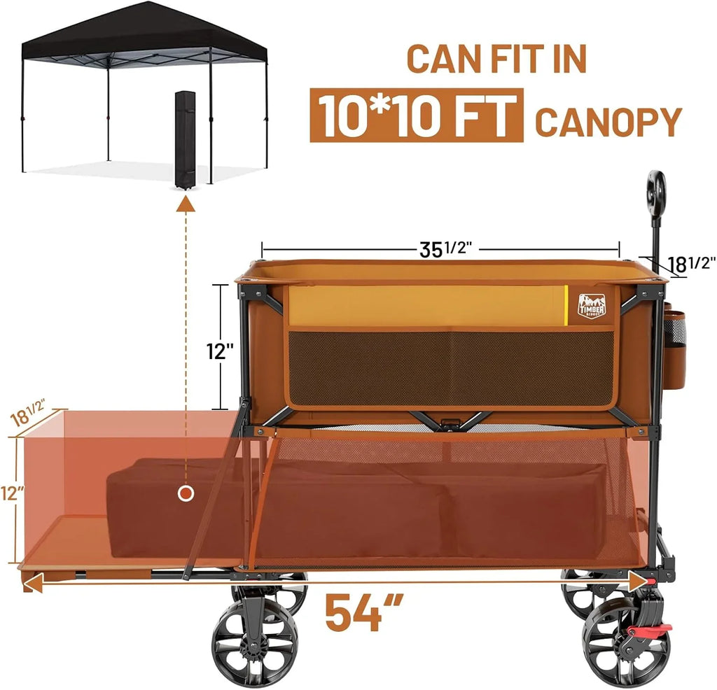 Chariot pliable à deux étages de grande capacité de 400 L avec freins, chariot extra-long de 54 pouces, chariot pliable robuste de 450 livres