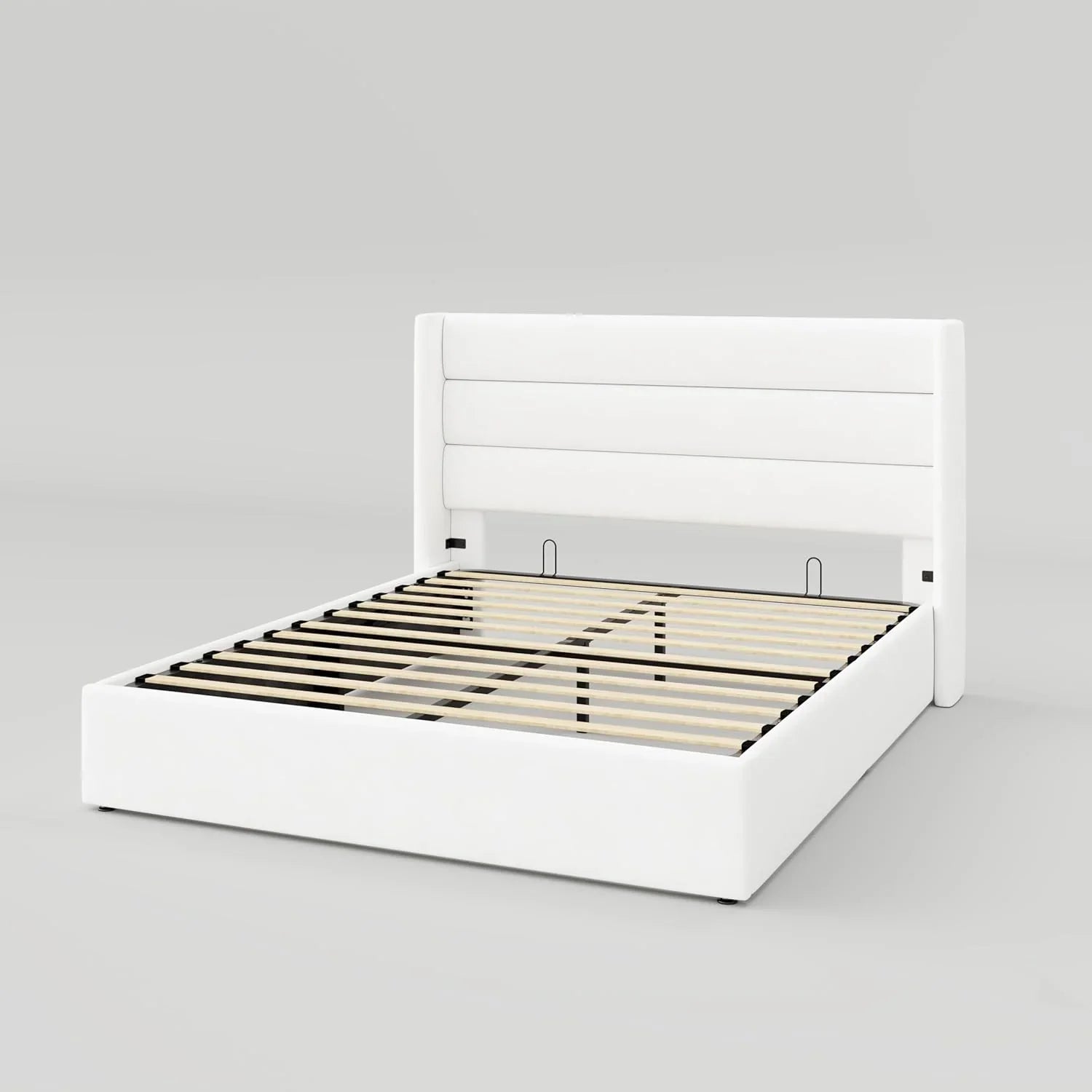 Lit queen-size relevable avec rangement Allewie, tête de lit à oreilles moderne et support hydraulique