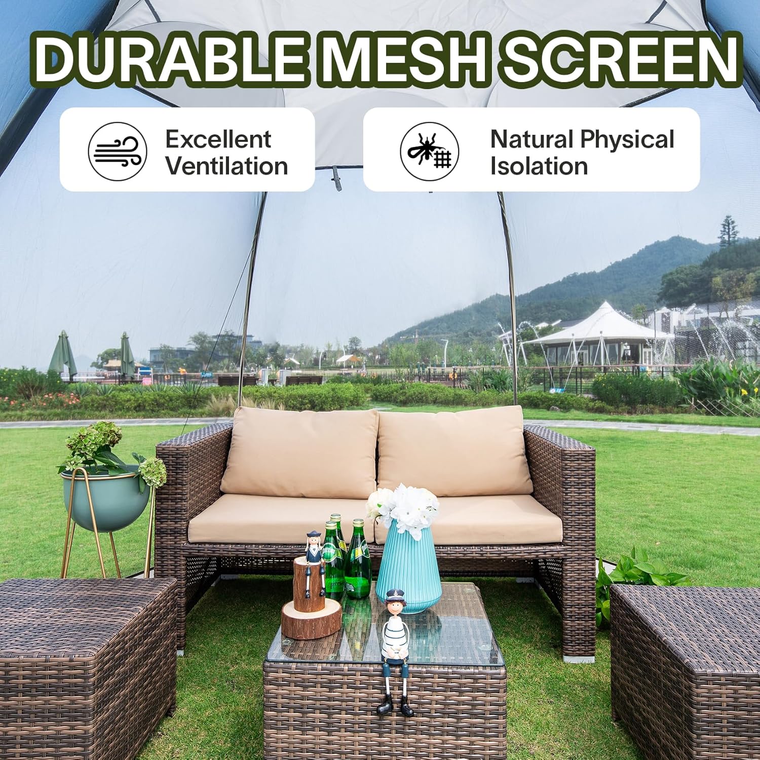 Gazebo à écran, peut accueillir 6 à 10 à 15 personnes Tente à baldaquin de style igloo avec moustiquaire sur les côtés Parfait pour le jardin, la terrasse, l'arrière-cour