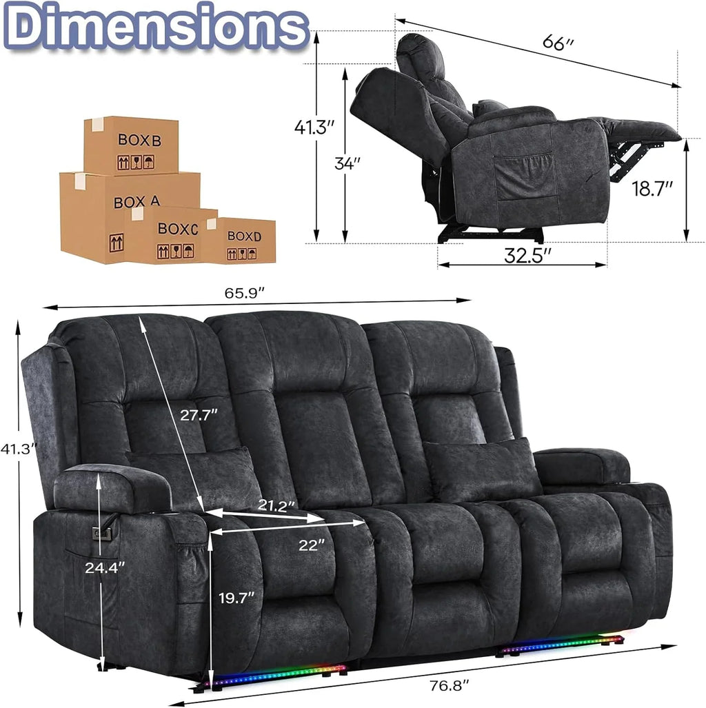 Canapé inclinable électrique TUNYI avec fonctions massage et chauffage, siège home cinéma avec console, canapé inclinable électrique pour camping-car