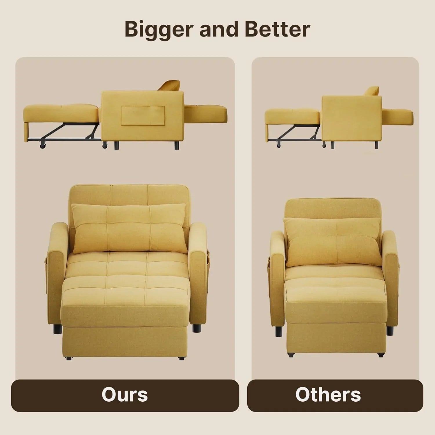 Canapé-lit convertible 3 en 1, convertible en lit simple gigogne avec dossier réglable, spacieux et multifonctionnel