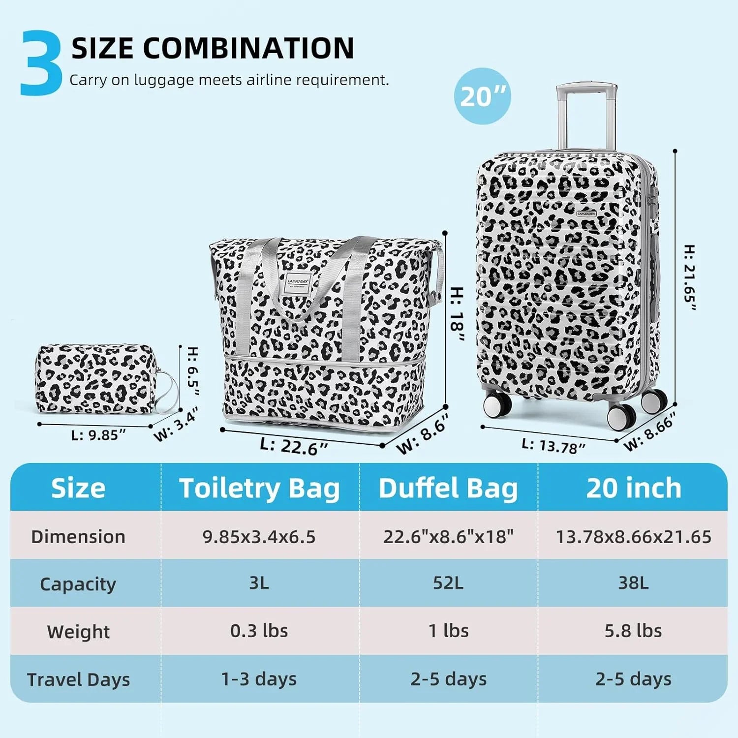 Ensemble de bagages 6 pièces, ensemble de valises rigides extensibles avec roulettes pivotantes, ensemble de bagages à roulettes légers