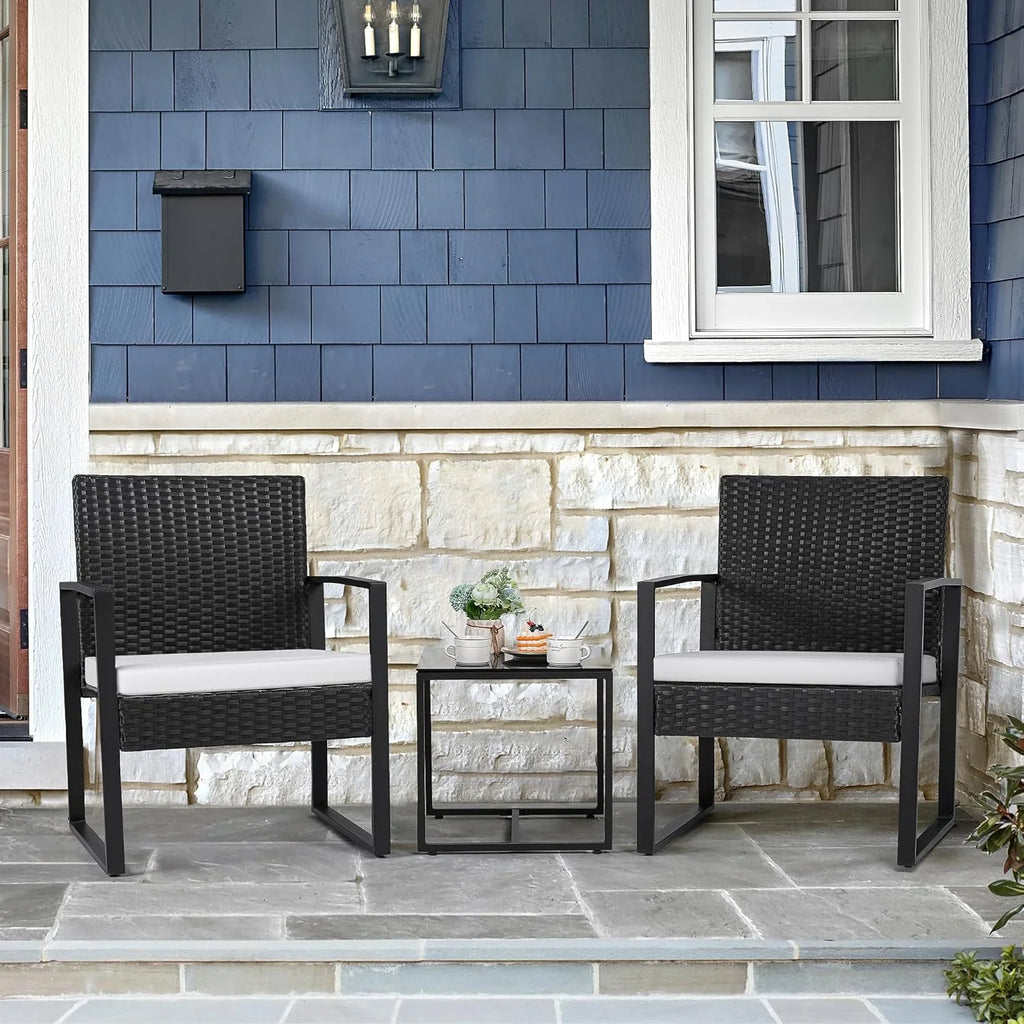 Ensemble de patio Flamaker 3 pièces Ensemble de meubles d'extérieur en osier