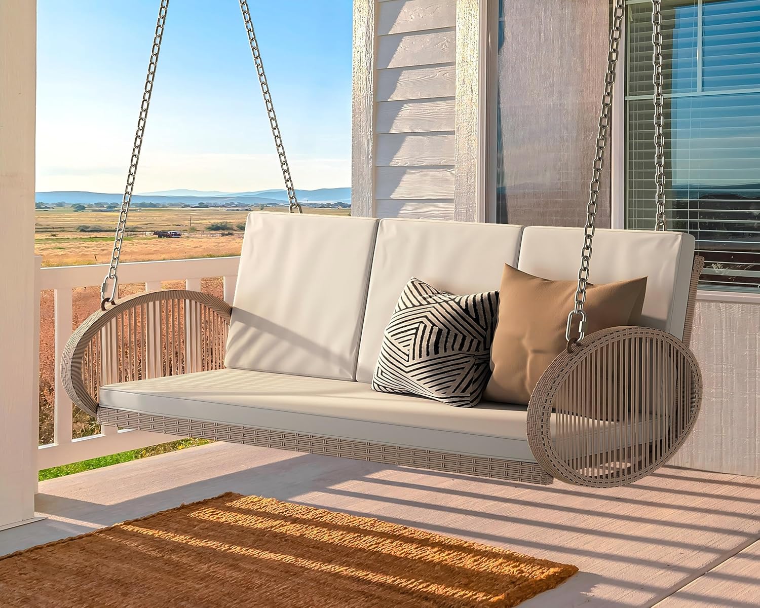 YITAHOME Balancelle suspendue pour porche, 3 places, banc d'extérieur en osier