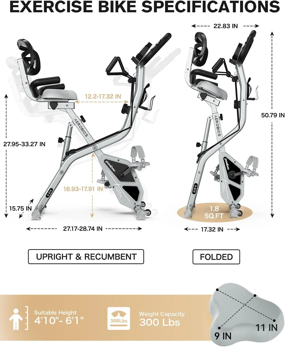 Vélo d'exercice pliable Pooboo, vélo d'exercice stationnaire pliable, vélo d'intérieur vertical