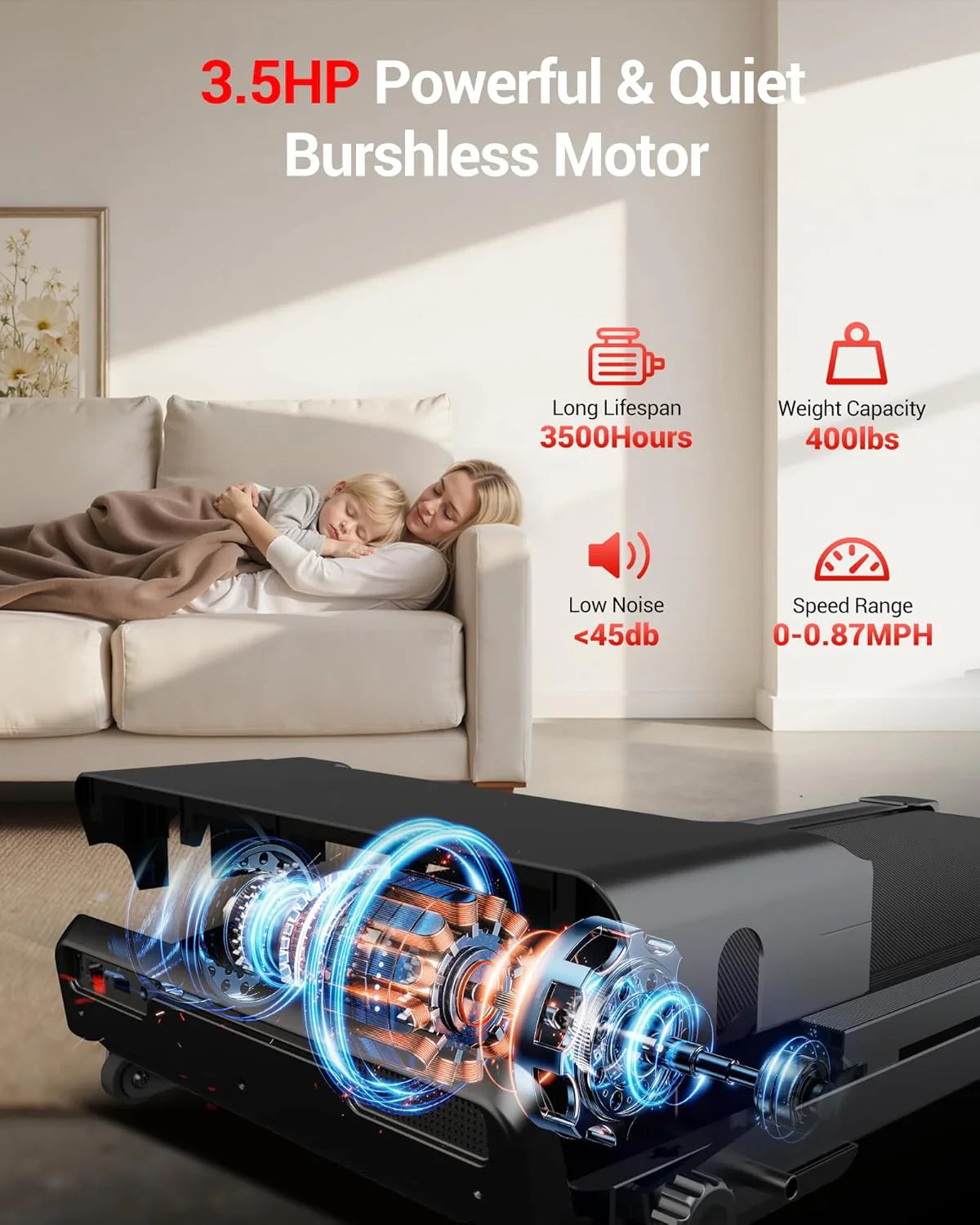 Tapis de course pliable et inclinable UMAY avec capteur de fréquence cardiaque et faible bruit