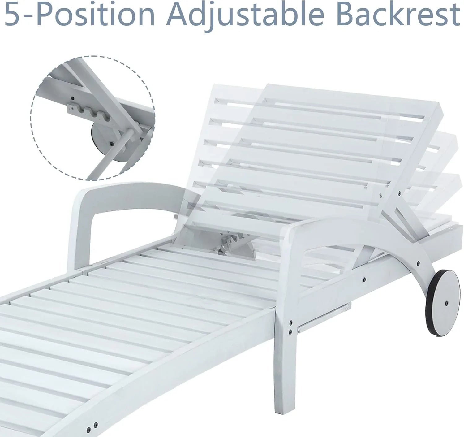 Chaise longue de piscine réglable à 5 positions Chaise longue en bois avec table d'appoint coulissante